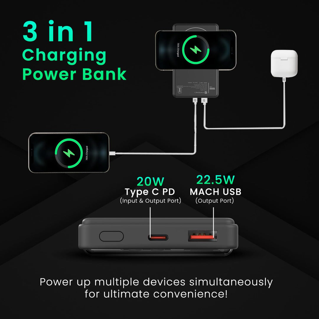 Portronics Luxcell Wireless Mini 10K - 10000mAh 22.5W Fast Charging Power Bank