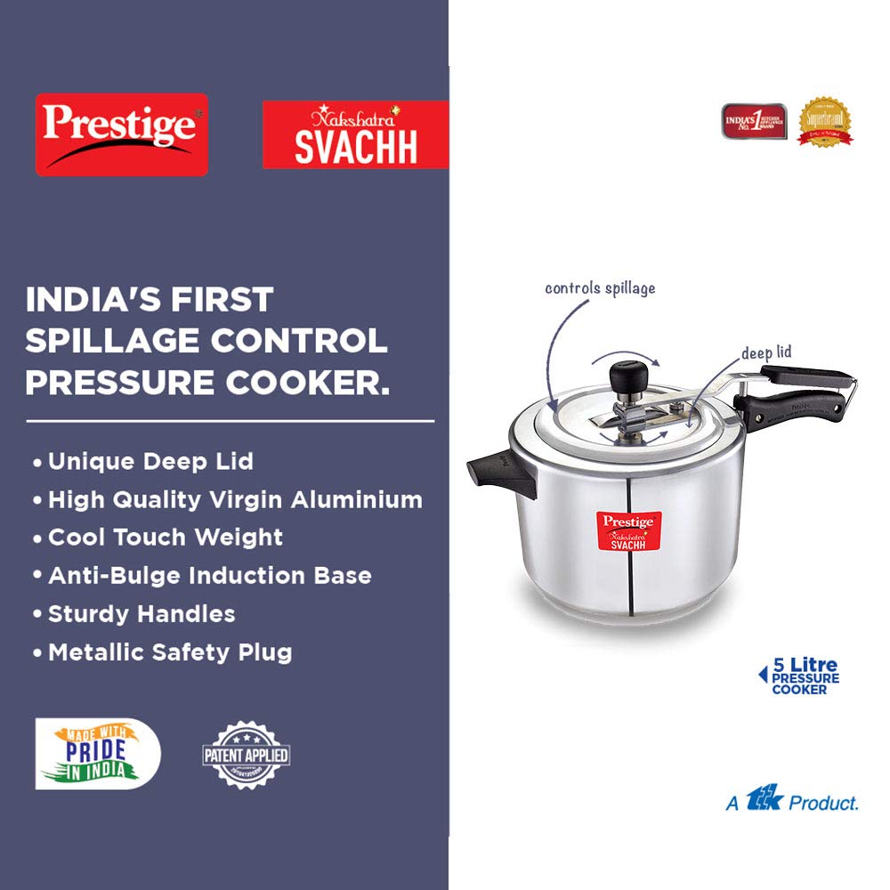 Prestige Nakshatra Plus Svachh Aluminium Straight Wall 5L Pressure Cooker