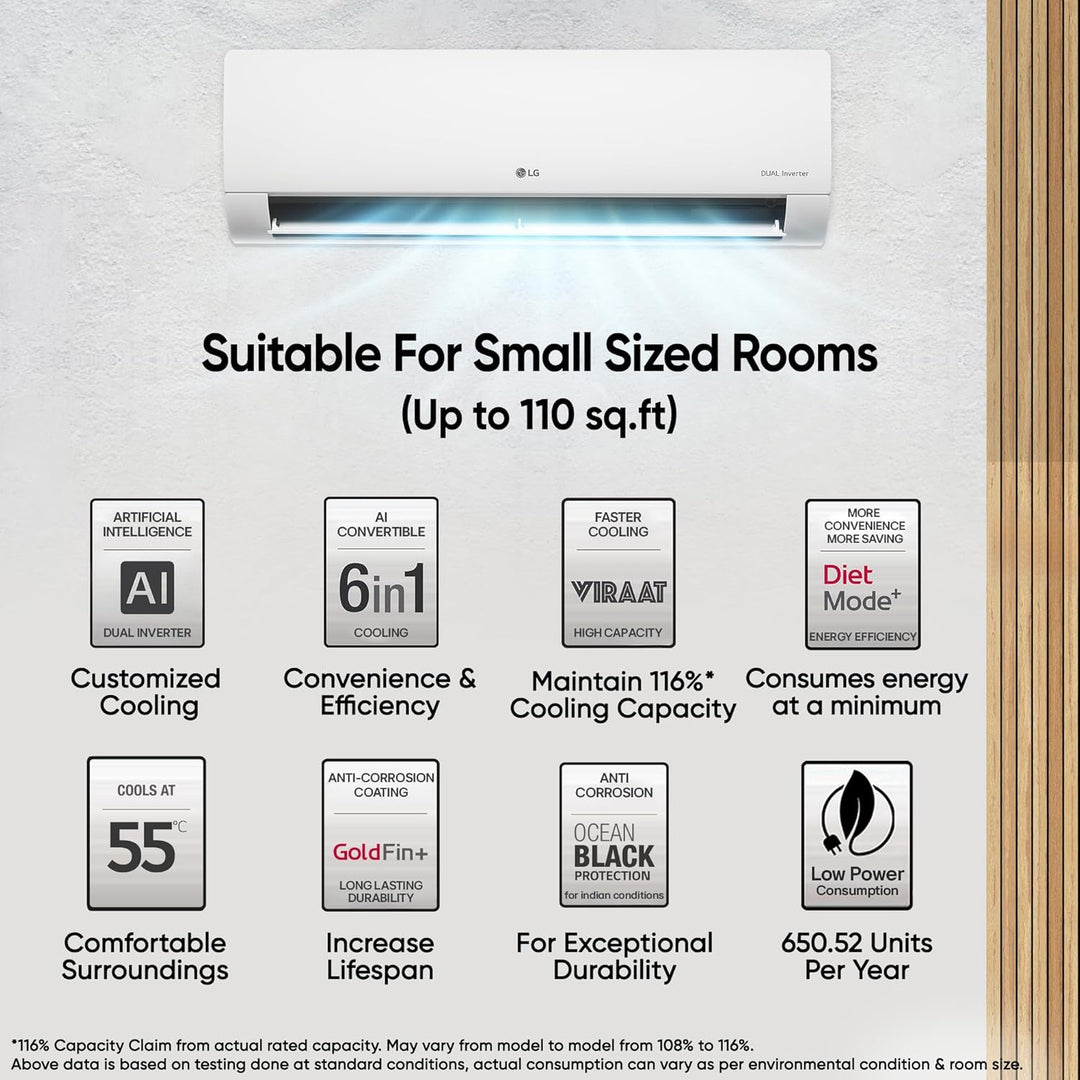 LG 3 Star (1.0 Ton) Split AC – 2025 Model