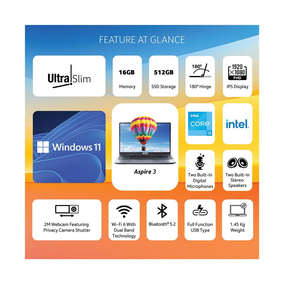 Acer Aspire 3 A324-51 (12th Gen i3, 16GB, 512GB)