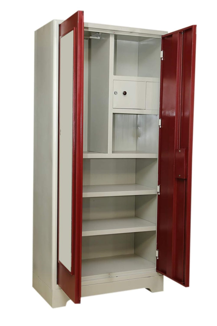 Powder Coated and Galvanized Tata Steel Metal Shelf Wardrobe with Mirror