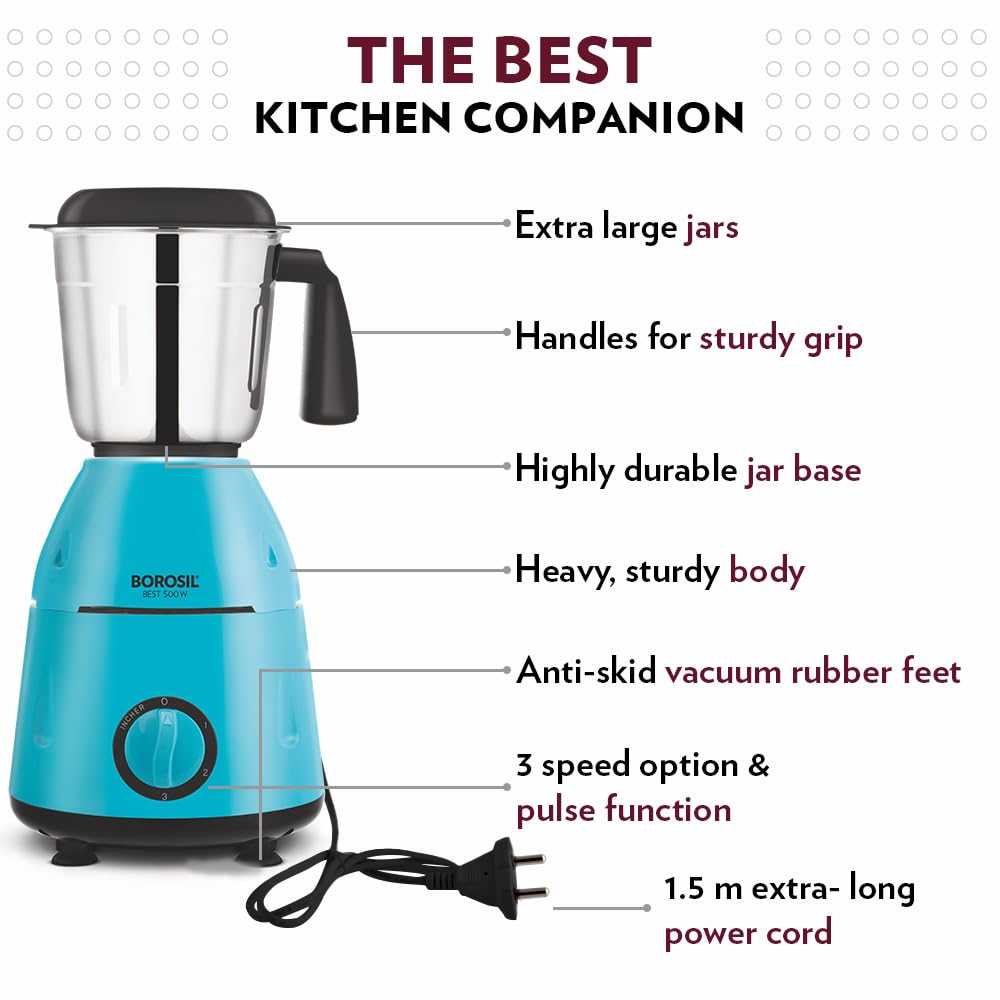 Borosil Dura Mixer Grinder 500W